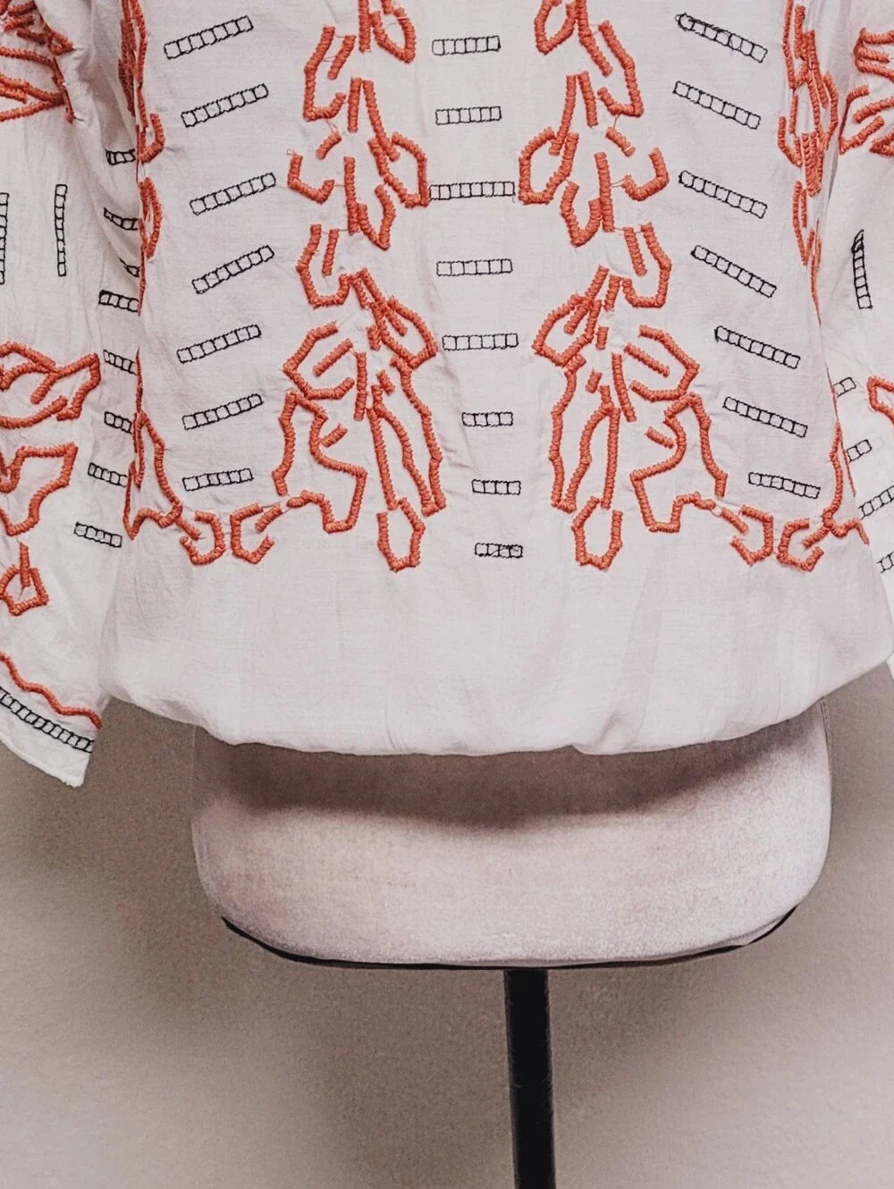 Free People White Burnt Orange Floral Flared Quarter Sleeve Blousen Top XS